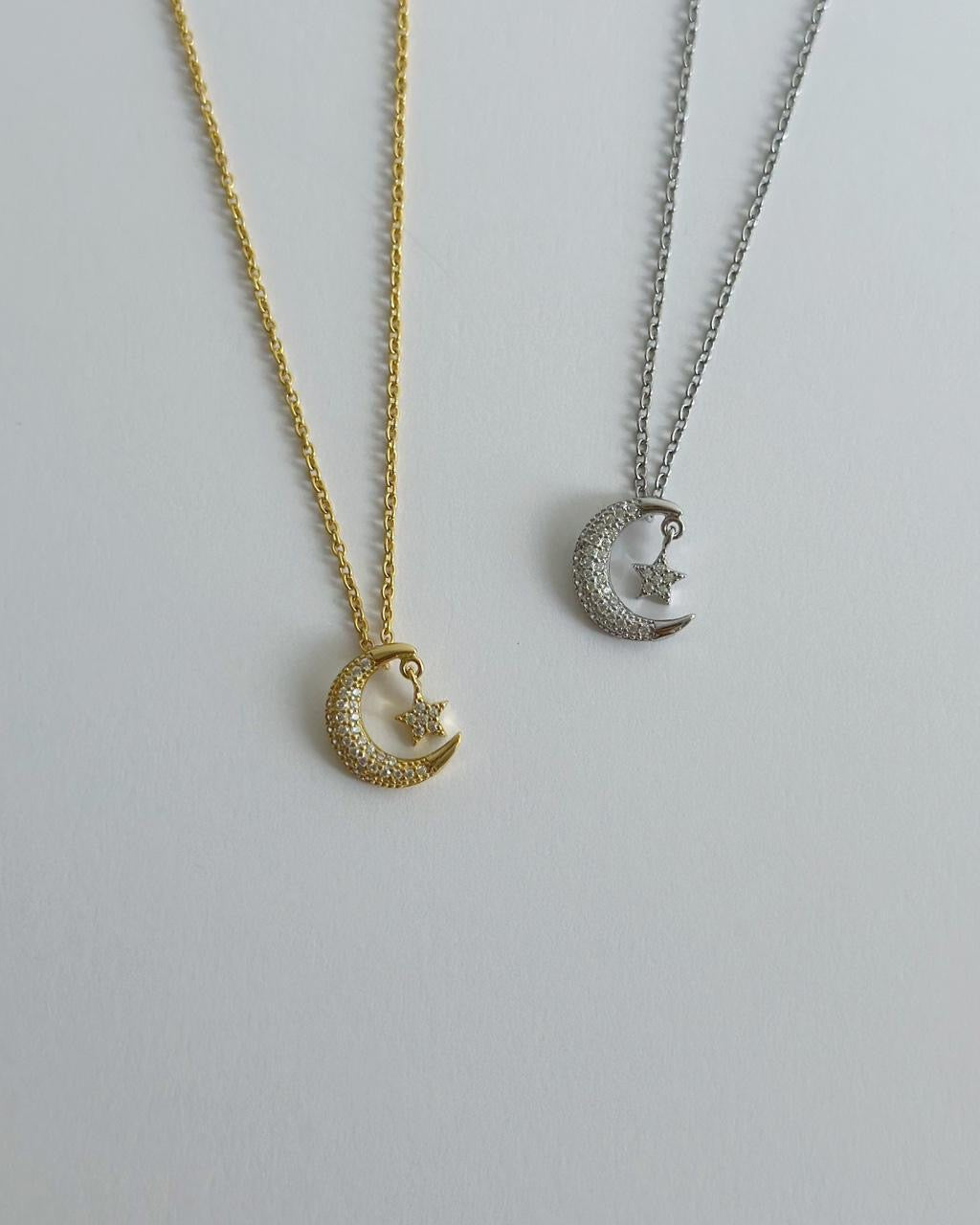 Moon & Star Pave Necklace