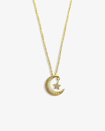 Moon & Star Pave Necklace