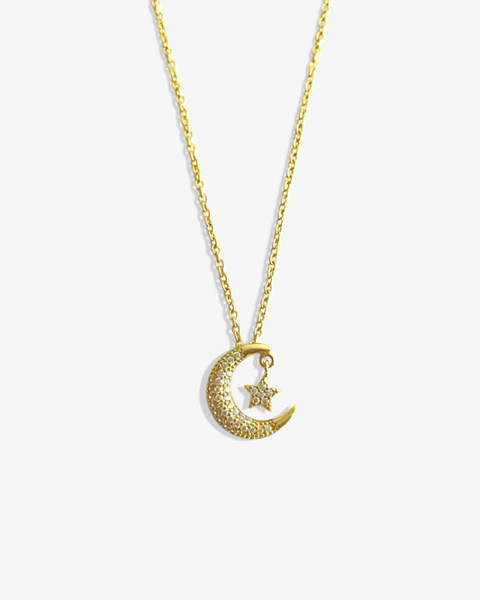 Moon & Star Pave Necklace