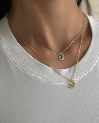 Moon & Star Pave Necklace