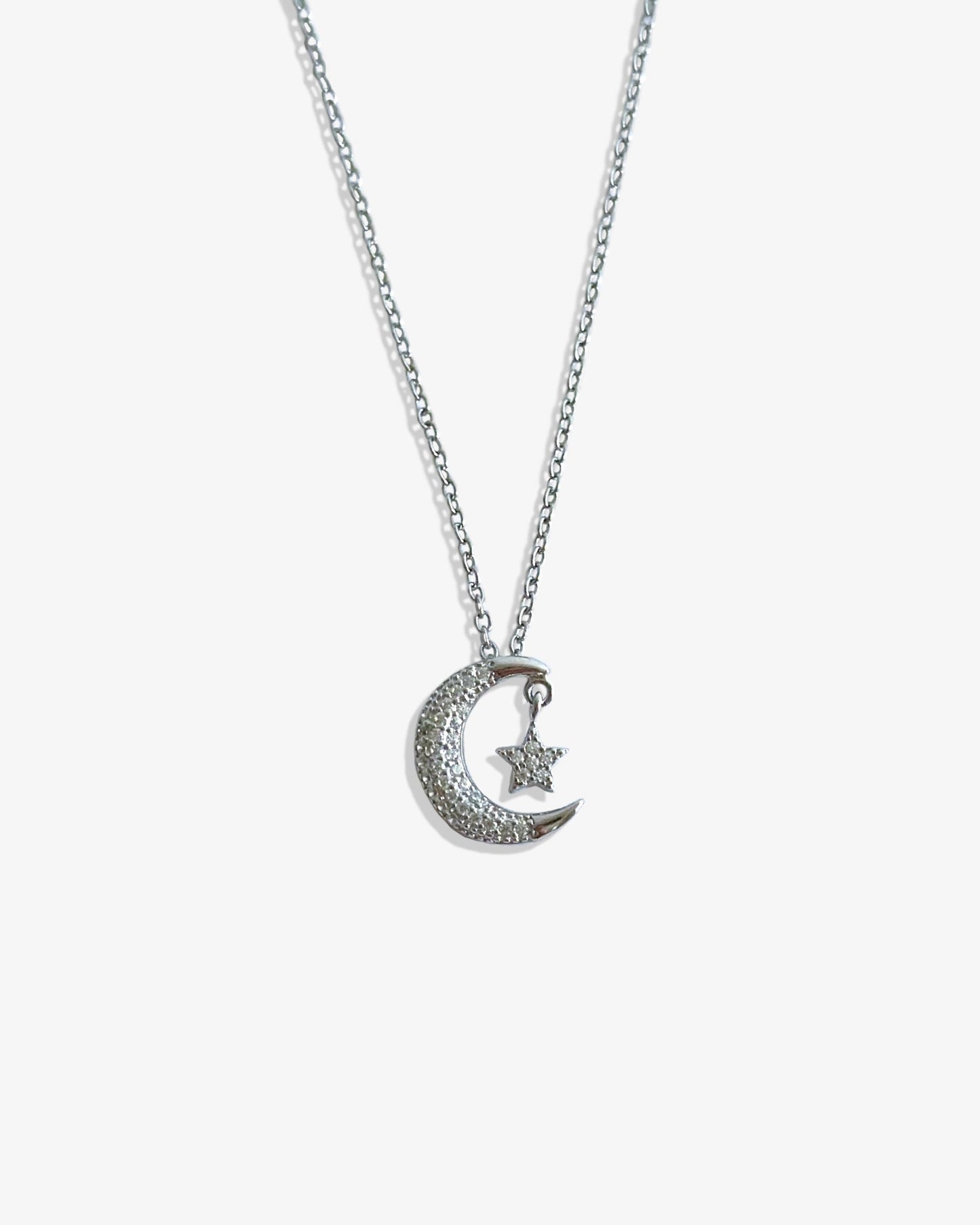 Moon & Star Pave Necklace