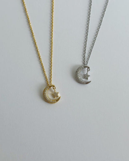 Moon & Star Pave Necklace